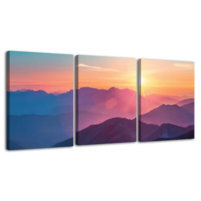 3PCS Canvas Painting Sunset Mountains Modern Framed Wall Art Print Home Decor - Image 1 of 4
