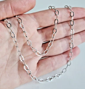 Stylish 36" Hammered Sterling Silver Chain - 6mm Oval Links, 9g Luxe Accessory - Picture 1 of 9