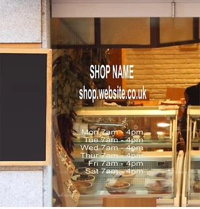 OPENING HOURS TIMES SHOP NAME WEBSITE Window/Wall Sign Vinyl Decal Sticker - Picture 1 of 5