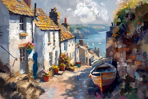 Beach Seascape Seaside Boats Canvas Picture Print Wall Art - Picture 1 of 7