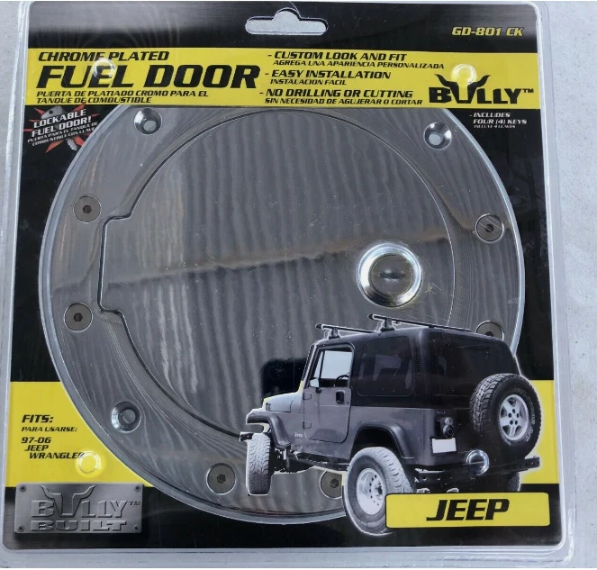 BULLY GAS FUEL DOOR CHROME PLATED LOCKING FITS JEEP WRANGLER 97-06 EASY INSTALL Foto 1 de 3