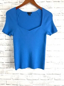 Halogen Women’s Size Medium M Blue Knit Top Short Sleeve Blouse - Picture 1 of 10