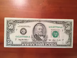1993 Rare $50 Chicago (G) Fed Res Note Fr 2125-G - Crisp AU - G61077564A - Picture 1 of 2