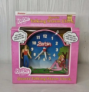 1983 Barbie & Ken Quartz Talking Alarm Clock Hong Kong Mattel Pink in Box - Picture 1 of 10