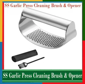 2x Edelstahl Knoblauchpresse Reinigungsbürste und Öffner Neu - Bild 1 von 8
