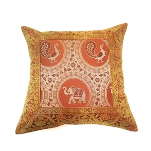 12x12 Inch Animal Cushion Pillow Covers Indian Woven Zari Brocade Banarasi Silk - Picture 1 of 8