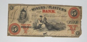 1860 U.S. Five Dollars * Murphy North Carolina * Miners & Planters Bank - Picture 1 of 3