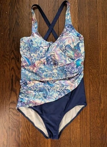 Costume da bagno intero Seekers Contour Australia 16 W C/D reggiseno ferretto blu bianco - Foto 1 di 9