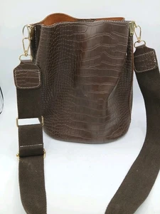 Brown Shoulder Bag -Chocolate Croc Purse Bucket Bag - Picture 1 of 13