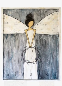 Deb Habrik Signed Angel Painting on Wood 12”x15” Acrylic Art Inspirational VTG - Picture 1 of 6