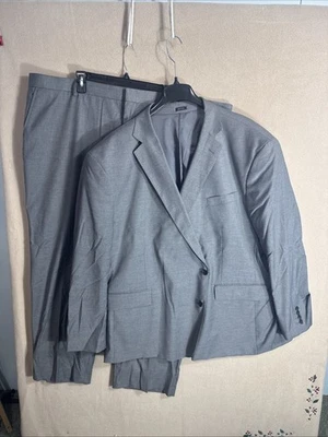 J Ferrar 2 Piece Suit 58R Gray Sharkskin 50x28 Two Button Poly Stretch Big Tall - Image 1 of 4
