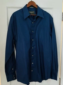 Men's Eddie Bauer Navy Wrinkle-Resistant Dress Shirt 100% Cotton - M Tall - Picture 1 of 3