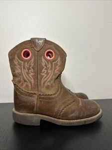Ariat Fatbaby Brown Pink Kids Round Square Toe Rodeo Western Cowgirl Youth Sz2.5 - Picture 1 of 6