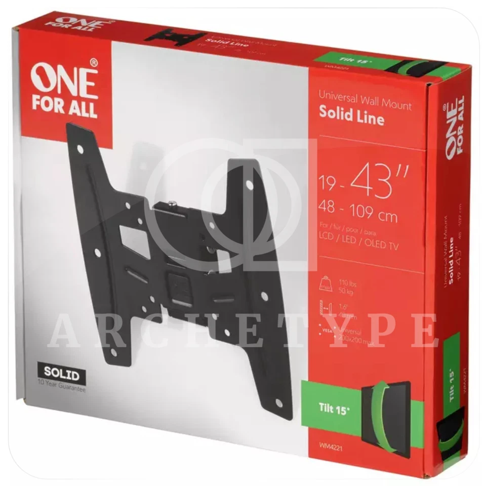 ONE FOR ALL WM4221 19 - 43 Inch Tilt TV Wall Bracket Tilting Bracket for LED TVs - Image 1 of 4