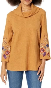 MULTIPLES Damen 3/4 Glockenärmel Wasserfallkragen Oberteil Pullover bestickt Blumen M - Bild 1 von 11