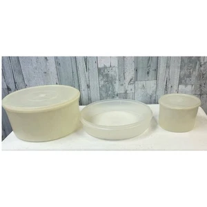 3 Vintage Clear Plastic Tupperware Large Round Cake Storage Containers w Lids - Picture 1 of 5