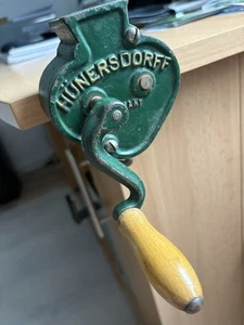 Antik Bohnenschneider Bohnenschnippler Gusseisen Hünersdorff Germany Eisen grün - Bild 1 von 6