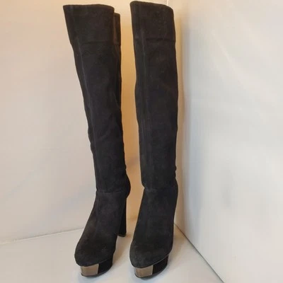 New Pelle Moda Piper Boot, Black Suede Knee High, 5" Heel Boots. US Size 7.5 M - Image 1 of 4
