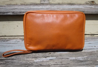 LEVENGER Hombres Cuero Marrón Tostado Artículos de Aseo Doble Kit de Afeitado Estuche Bolsa de Equipaje de Viaje Foto 1 de 4