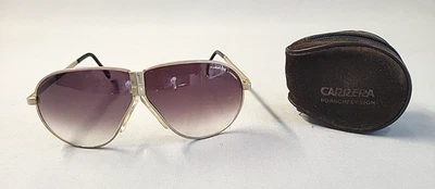 Vintage Porsche Carrera Gold Tone Folding Eyewear Sun Glasses Soft Case b - Image 1 of 4