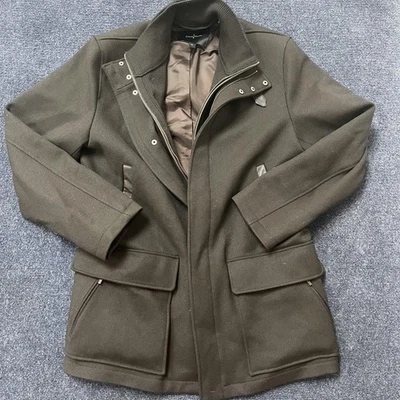 Cole Haan Jacket Mens Medium Brown Lined Stand Collar Zip Snap Front Pockets - Image 1 of 4