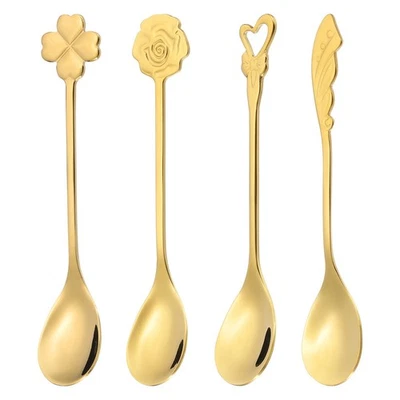 4pcs Coffee Spoons, 4 Shapes Tea Spoons Stainless Steel, Gold - Image 1 of 4