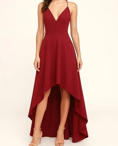 Vestido Charlotte Russe Borgoña Alto Bajo Talla XS Fiesta de Navidad - Imagen 1 de 12