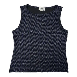 Vintage Y2K JBS schwarz schimmerndes Strass Welle Tanktop Damen PL hergestellt in den USA EUC - Bild 1 von 10
