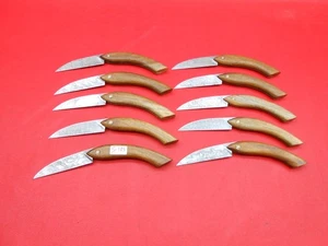 Custom Handmade 10 Pcs Pattern Damascus Fish Folder Knife Teak Wood Grip C04 - Picture 1 of 13