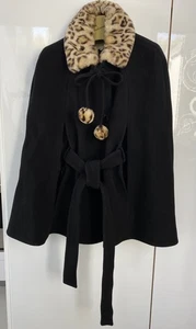 KATE SPADE Black Jacket / Cape Lined with Faux Leopard Fur M/L Sized Coat - Picture 1 of 6