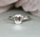 2.50 CTW Emerald-Cut VVS1 Moissanite Bezel Engagement Ring 14K White Gold Plated