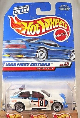 1998 Vintage Hot Wheels #637 First Editions 1/40 ESCORT RALLY White w/Lace Spoke - Image 1 of 4