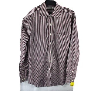 Y. WILLIAM YU Shirt Custom Bespoke LS Red Black White Stripe 14 X 32/3 - Picture 1 of 7