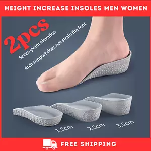 Height Increase Insoles Men Women Invisible Heel Lift Taller Shoe Inserts 2 Pads - Picture 1 of 6