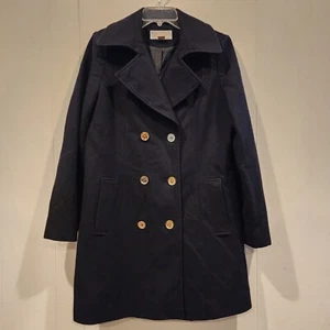 Michael Kors Wool Blend Double Breasted Peacoat Navy With Gold Buttons Size M - Picture 1 of 12