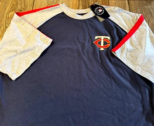 NWT Mens Minnesota Twins Premium Navy Blue & Gray Short Sleeve Shirt Large Tall - Picture 1 of 3