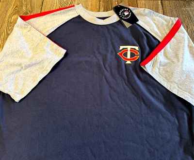 NWT Mens Minnesota Twins Premium Navy Blue & Gray Short Sleeve Shirt Large Tall - Image 1 of 3