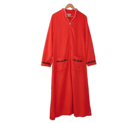 NEW Lanz of Salzburg Womens Robe Fleece Red Long Sleeve Zip Front Large - Image 1 of 4