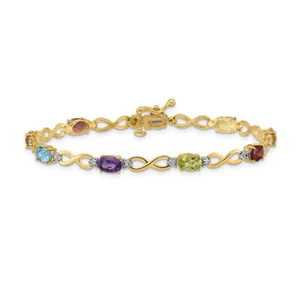 10K Solid Yellow Gold Multi-color Diamond Infinity Love Knot Chain Bracelet - Picture 1 of 12