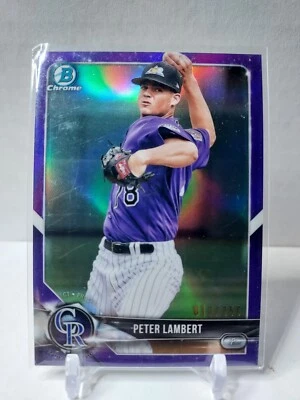 2018 Bowman Chrome - Prospects Peter Lambert #BCP179 Purple Refractor /250 (RC) - Image 1 of 4