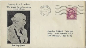 1936 FDC Honoring Susan B. Anthony on J.W. Clifford cachet SC#784 CV$25 - Picture 1 of 1