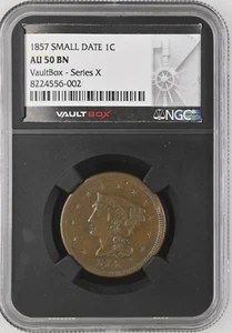 1857 Small Date Cent 1C NGC Vaultbox AU50 BN BX13-8 - Picture 1 of 2