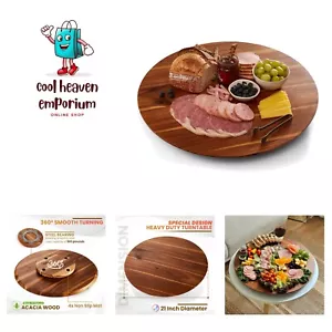 21" Acacia Wood Lazy Susan for Table Top - Wooden Turntable Serving Tray for ... - Picture 1 of 7
