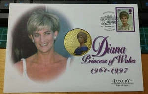#e 1998 UK Princess of Wales Stamp Luxury FDC inlaid Diana Gold Medallion Coin - Picture 1 of 7