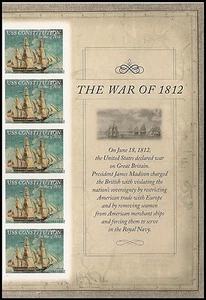US 4703a War 1812 USS Constitution imperf NDC panel strip 5 MNH 2012 - Picture 1 of 1