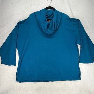 Oh My Gauze Cowl Neck Pocket Tunic Top 3/4 Sleeve Casual Blue Cotton XXL - Picture 1 of 7