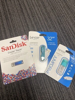 Lexar JumpDrive 16GB & Sandisk 32GB USB 2.0 USB Flash Drives Lot  3 - Image 1 of 4