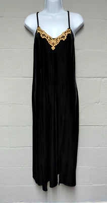 Vestido sin Mangas Vintage Y2K Negro Terciopelo Dorado Encaje Maxi Abertura Lateral Talla M Cachicho Foto 1 de 4