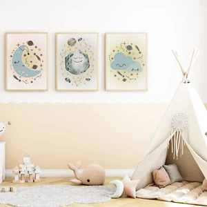 Niedliche Mond Bilder 3er Set DIN A4 Kinderzimmer Wandbilder Babyzimmer Poster - Bild 1 von 6