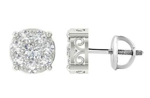 Cluster Stud Earring I1 G 1.40 Ct Round Cut Diamond 14K Gold Appraisal Prong Set - Picture 1 of 8